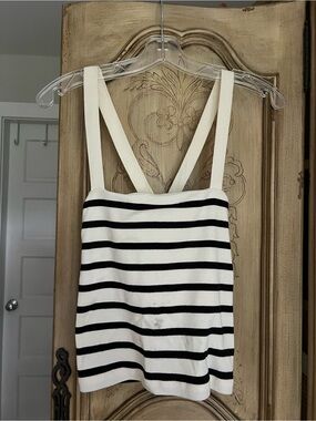 Massimo Dutti Black and White Striped Knit Tank Top